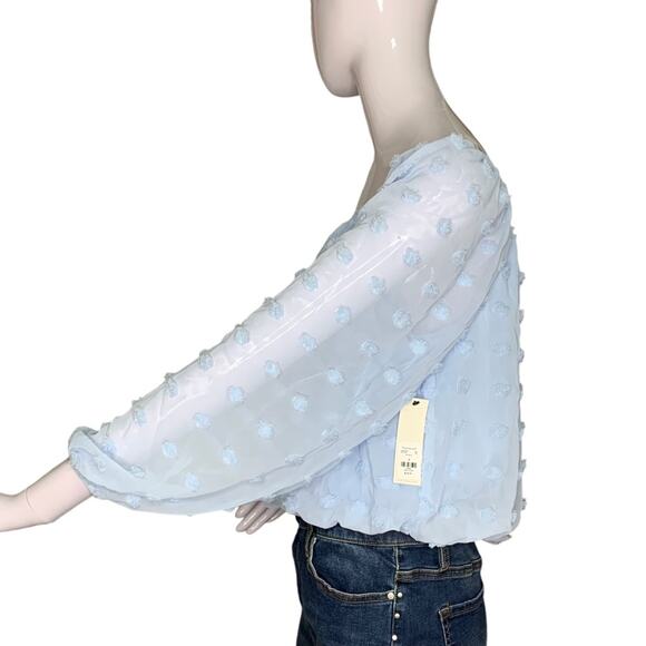 Audrey Parks+Francesca's NWT Blouse Sheer Long Sleeve Light Blue Pullover Size S - Picture 6 of 12